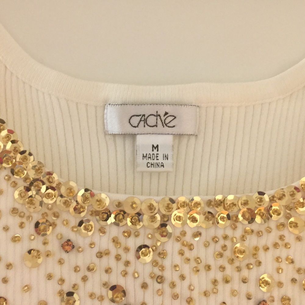 White Cache Top With Gold Sequence - image 3